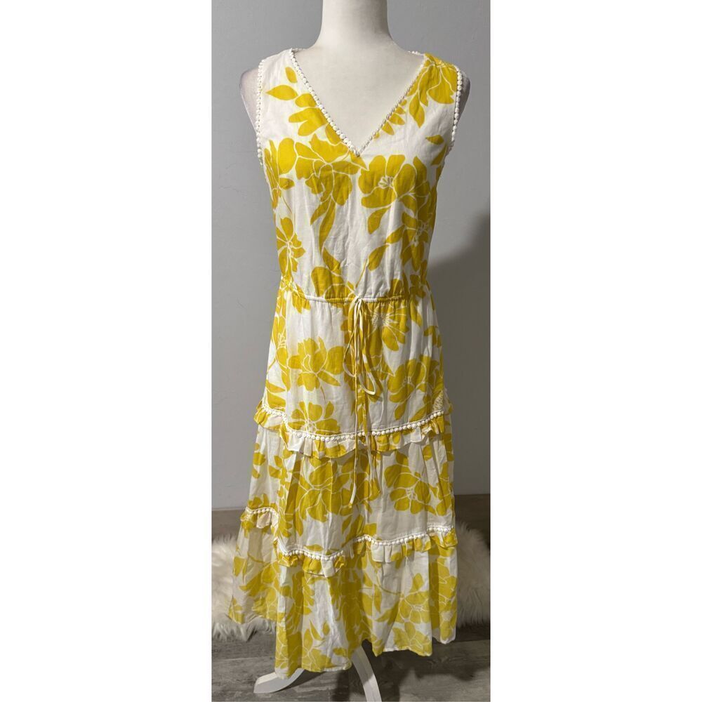 Roz & Ali yellow floral sleeveless tiered maxi dress 2